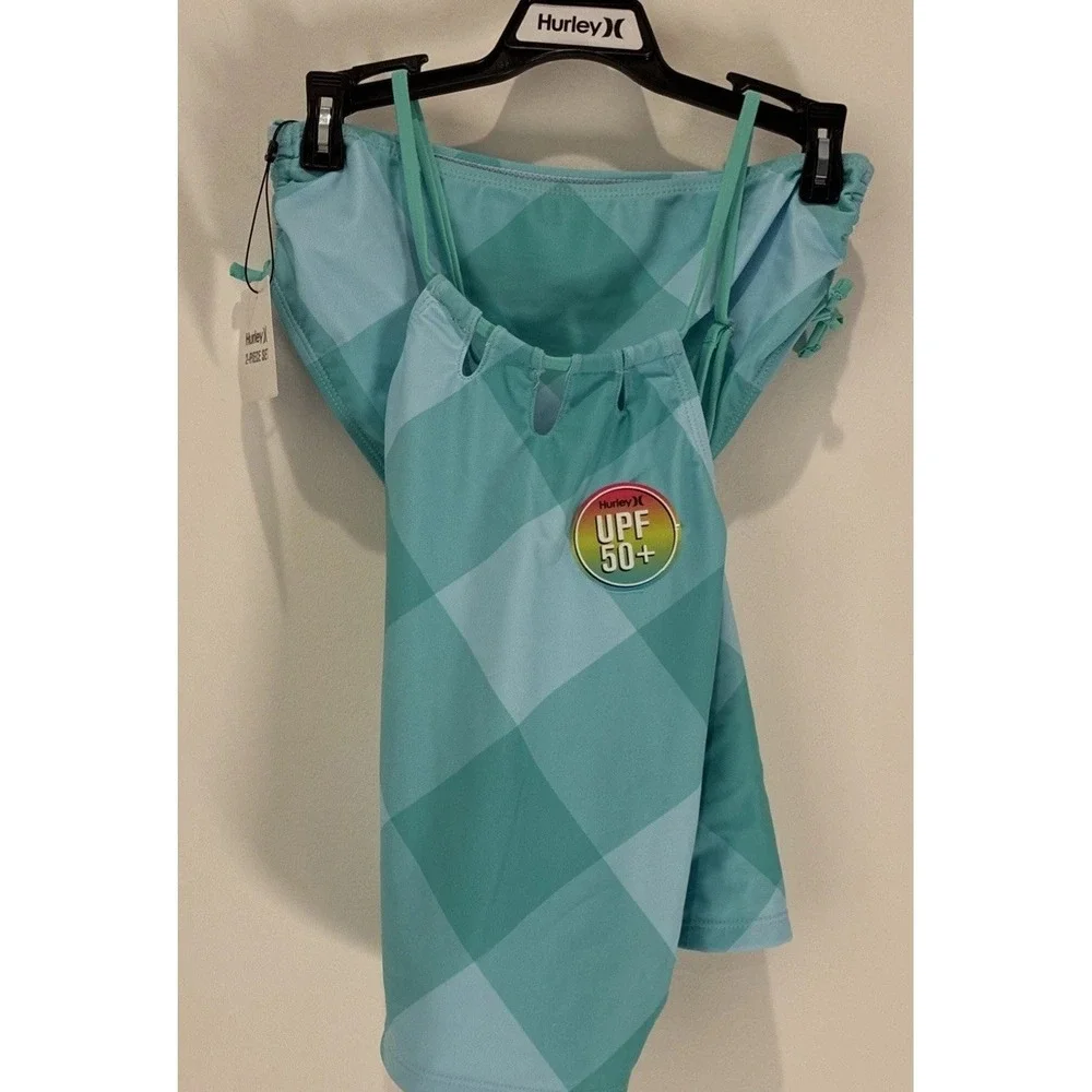 Hurley 2-piece Girls Size 12 Swim Set Bikini Tank Turquoise & Light Blue NWT